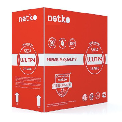 Кабель U/UTP 4 Cat.6, бухта 305м, серый "Netko"