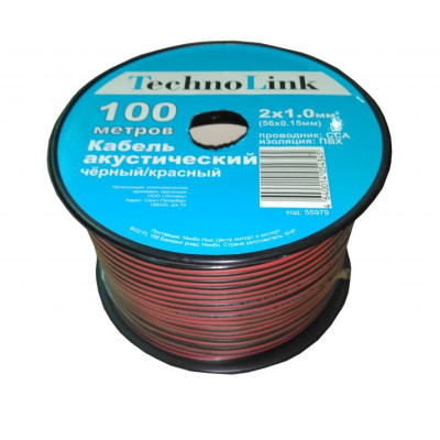 Кабель акустический 2x1,0 черно-красный (CCA), бухта 100 м, Technolink