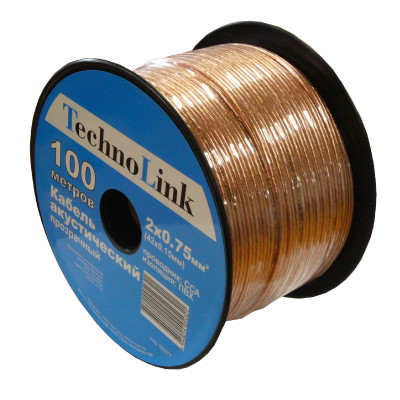Кабель акустический 2x0,75 прозрачный (CCA), бухта 100 м, Technolink