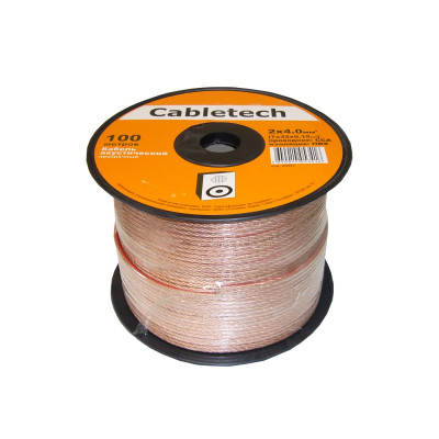 Кабель акустический 2x4,0 прозрачный (CCA), бухта 100 м, Cabletech