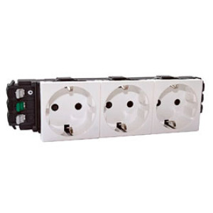 LEGRAND 077403 Модуль розетки 3х2К+З, 6М, [Schuko] безвинтовые зажимы, проходной (в короб), Mosaic