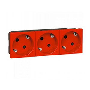 LEGRAND 077413 Модуль розетки 3х2К+3, 6М, [Schuko] безвинт зажимы, с мех.блок., красный, Mosaic