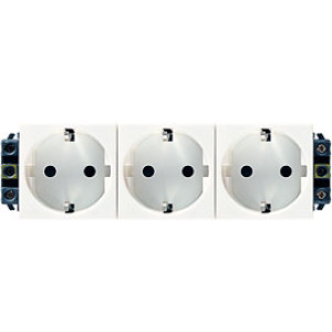 LEGRAND 077603 Модуль розетки 3х2К+3, 6М, [Schuko] проходной (в короб), с защитными шторками, Mosaic