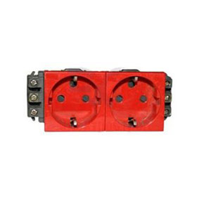 LEGRAND 077612 Модуль розетки 2х2К+3, 4М, [Schuko] проходной (в короб), красный, Mosaic