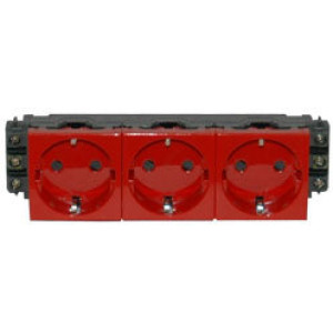 LEGRAND 077613 Модуль розетки 3х2К+3, 6М, [Schuko] проходной (в короб), красный, Mosaic