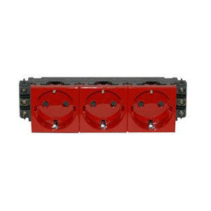 LEGRAND 077623 Модуль розетки 3х2К+3, 6М, [Schuko] проходной (в короб), с мех.блок., красный, Mosaic