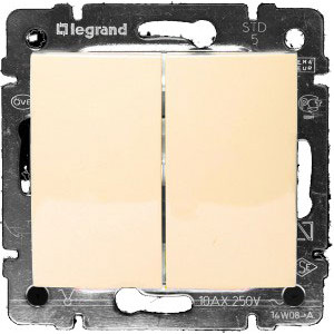 LEGRAND 774305 Выключатель 2-клавишный, 10АХ, 250В, слоновая кость, Valena
