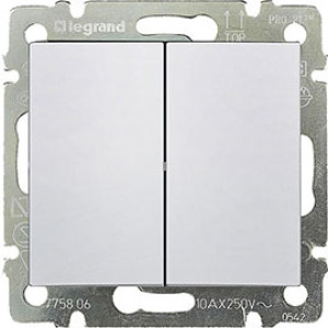 LEGRAND 774408 Переключатель на 2 направления, 2-клавишный, 10АХ, 250В, белый, Valena